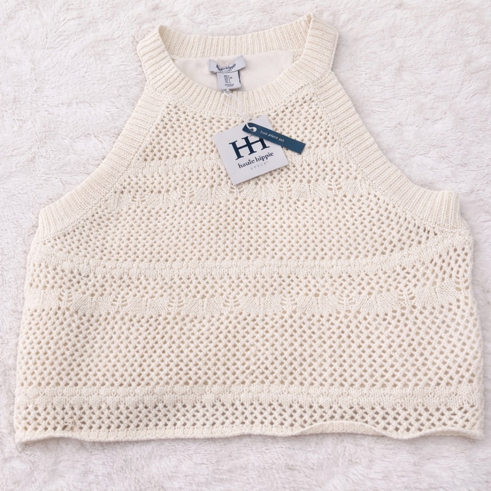 Haute Hippie Cream Knit Crop Top